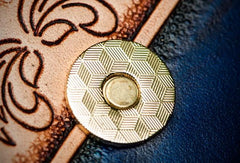 Handmade Leather Men Tooled Blue Floral Cool Leather Wallet Long Phone Clutch Wallets for Men - imessengerbags