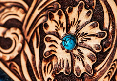 Handmade Leather Men Tooled Blue Floral Cool Leather Wallet Long Phone Clutch Wallets for Men - imessengerbags