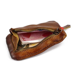 Vintage Leather Men's Zipper Small Wallet Coin Wallet Coin Holder for Men - imessengerbags