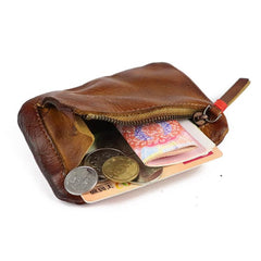 Vintage Leather Men's Zipper Small Wallet Coin Wallet Coin Holder for Men - imessengerbags