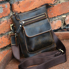 Vintage Brown Leather Men's Small Side Bag Belt Pouch Belt Bag Small Messenger Bag For Men - imessengerbags