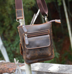 Vintage Brown Leather Men's Small Side Bag Belt Pouch Belt Bag Small Messenger Bag For Men - imessengerbags