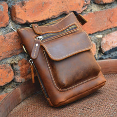 Vintage Brown Leather Men's Small Side Bag Belt Pouch Belt Bag Small Messenger Bag For Men - imessengerbags