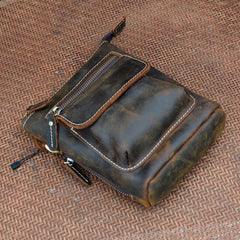 Vintage Brown Leather Men's Small Side Bag Belt Pouch Belt Bag Small Messenger Bag For Men