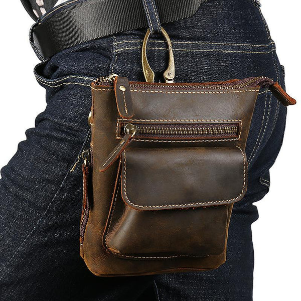 Vintage Brown Leather Men's Small Side Bag Belt Pouch Belt Bag Small Messenger Bag For Men - imessengerbags
