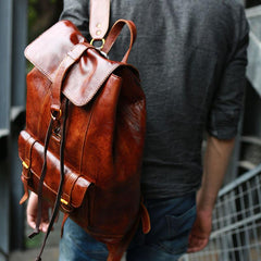 Handmade Leather Mens Backpacks Travel Backpacks Laptop Backpack for men