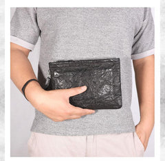 Handmade Leather Mens Black Cool Long Wallet Wirstlet Bag Ultra Thin Clutch Wallet for Men - imessengerbags