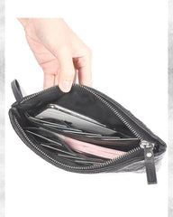 Handmade Leather Mens Black Cool Long Wallet Wirstlet Bag Ultra Thin Clutch Wallet for Men - imessengerbags