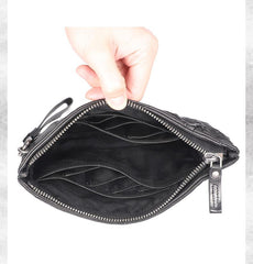 Handmade Leather Mens Black Cool Long Wallet Wirstlet Bag Ultra Thin Clutch Wallet for Men