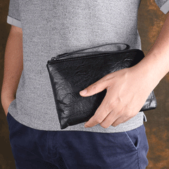 Handmade Cool Leather Mens Black Long Wallet Wirstlet Bag Black Zipper Clutch Wallet for Men - imessengerbags