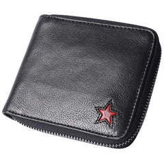 Cool Leather Mens Black Zipper Small billfold Wallet Leather Wallet Bifold billfold Wallets for Men - imessengerbags
