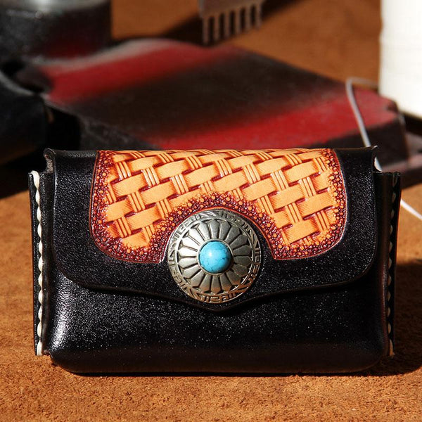 Handmade Leather Mens Card Wallet Black Small Card Wallet for Men - imessengerbags