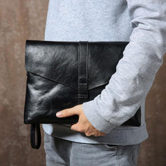 Handmade Leather Mens Clutch Cool Slim Wallet Zipper Clutch Wristlet Bag Wallet for Men