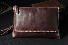 Handmade Leather Mens Coffee Brown Clutch Vintage Wristlet Bag Clutch Wallet for Men - imessengerbags