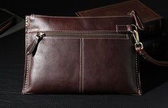 Handmade Leather Mens Coffee Brown Clutch Vintage Wristlet Bag Clutch Wallet for Men - imessengerbags