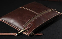 Handmade Leather Mens Coffee Brown Clutch Vintage Wristlet Bag Clutch Wallet for Men - imessengerbags