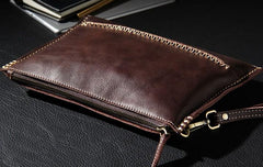 Handmade Leather Mens Coffee Brown Clutch Vintage Wristlet Bag Clutch Wallet for Men - imessengerbags