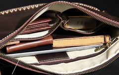Handmade Leather Mens Coffee Brown Clutch Vintage Wristlet Bag Clutch Wallet for Men - imessengerbags
