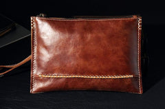 Handmade Leather Mens Coffee Brown Clutch Vintage Wristlet Bag Clutch Wallet for Men - imessengerbags