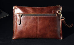 Handmade Leather Mens Coffee Brown Clutch Vintage Wristlet Bag Clutch Wallet for Men - imessengerbags
