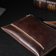 Handmade Leather Mens Coffee Brown Clutch Vintage Wristlet Bag Clutch Wallet for Men - imessengerbags