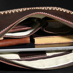 Handmade Leather Mens Coffee Brown Clutch Vintage Wristlet Bag Clutch Wallet for Men - imessengerbags