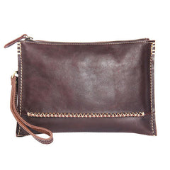 Handmade Leather Mens Coffee Brown Clutch Vintage Wristlet Bag Clutch Wallet for Men - imessengerbags