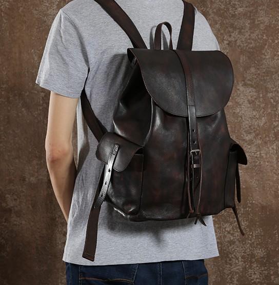 Handmade Leather Mens Cool Backpack Sling Bag Large Travel Bag Hiking Bag for Men - imessengerbags