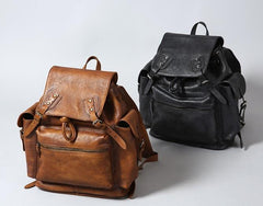 Handmade Leather Mens Cool Backpack Sling Bag Large Travel Bag Hiking Bag for Men