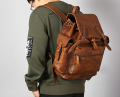 Handmade Leather Mens Cool Backpack Sling Bag Large Travel Bag Hiking Bag for Men