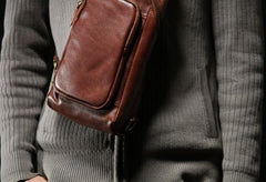 Handmade Leather Mens Cool Chest Bag Sling Bag Crossbody Bag Travel Bag Hiking Bag for men