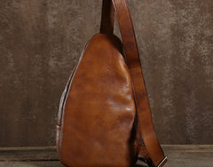 Handmade Leather Mens Cool Chest Bag Sling Bag Crossbody Bag Travel Bag Hiking Bag for men