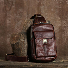 Handmade Leather Mens Cool Chest Bag Sling Bag Crossbody Bag Travel Bag Hiking Bag for men - imessengerbags