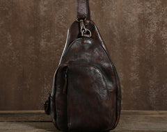 Handmade Leather Mens Cool Chest Bag Sling Bag Crossbody Bag Travel Bag Hiking Bag for men
