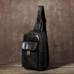 Handmade Leather Mens Cool Chest Bag Sling Bag Crossbody Bag Travel Bag Hiking Bag for men - imessengerbags