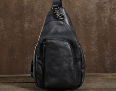 Handmade Leather Mens Cool Chest Bag Sling Bag Crossbody Bag Travel Bag Hiking Bag for men