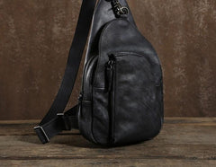 Handmade Leather Mens Cool Chest Bag Sling Bag Crossbody Bag Travel Bag Hiking Bag for men