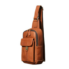 Handmade Leather Mens Cool Chest Bag Sling Bag Crossbody Bag Travel Bag Hiking Bag for men - imessengerbags