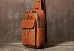 Handmade Leather Mens Cool Chest Bag Sling Bag Crossbody Bag Travel Bag Hiking Bag for men - imessengerbags