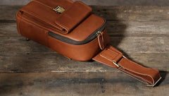 Handmade Leather Mens Cool Chest Bag Sling Bag Crossbody Bag Travel Bag Hiking Bag for men - imessengerbags