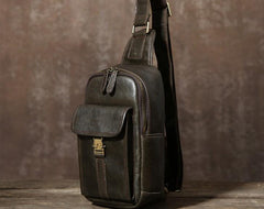 Handmade Leather Mens Cool Chest Bag Sling Bag Crossbody Bag Travel Bag Hiking Bag for men - imessengerbags
