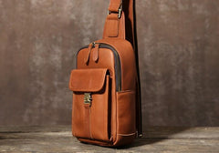 Handmade Leather Mens Cool Chest Bag Sling Bag Crossbody Bag Travel Bag Hiking Bag for men - imessengerbags