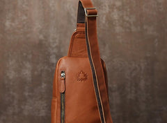 Handmade Leather Mens Cool Chest Bag Sling Bag Crossbody Bag Travel Bag Hiking Bag for men - imessengerbags