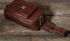 Handmade Leather Mens Cool Chest Bag Sling Bag Crossbody Bag Travel Bag Hiking Bag for men - imessengerbags