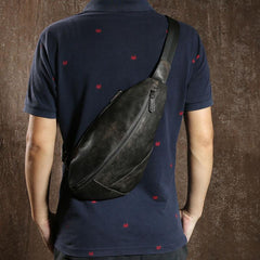 Handmade Leather Mens Cool Chest Bag Sling Bag Crossbody Bag Travel Bag Hiking Bag for men - imessengerbags