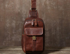 Handmade Leather Mens Cool Chest Bag Sling Bag Crossbody Bag Travel Bag Hiking Bag for men - imessengerbags
