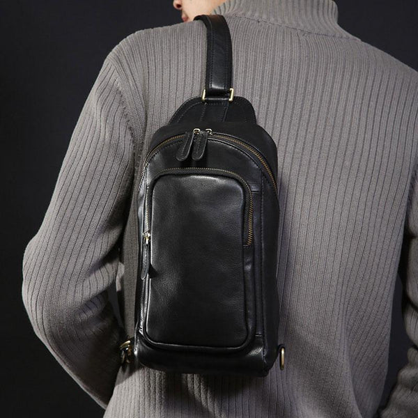 Handmade Leather Mens Cool Chest Bag Sling Bag Crossbody Bag Travel Bag Hiking Bag for men - imessengerbags
