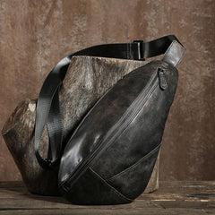 Handmade Leather Mens Cool Chest Bag Sling Bag Crossbody Bag Travel Bag Hiking Bag for men - imessengerbags