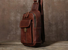 Handmade Leather Mens Cool Chest Bag Sling Bag Crossbody Bag Travel Bag Hiking Bag for men - imessengerbags
