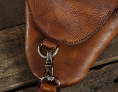 Handmade Leather Mens Cool Chest Bag Sling Bag Crossbody Bag Travel Bag Hiking Bag for men